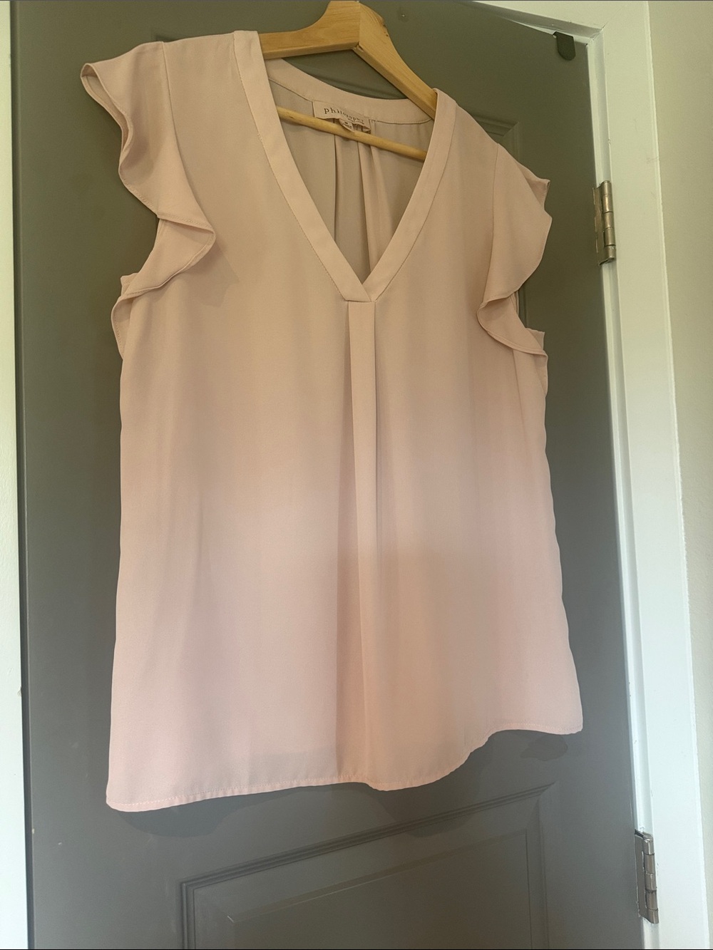Light Pink Ruffle Sleeve V-Neck Women's Top
